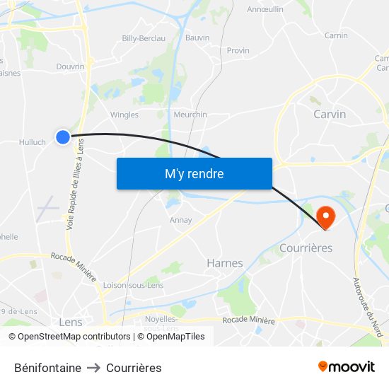 Bénifontaine to Courrières map