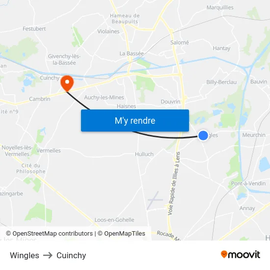 Wingles to Cuinchy map