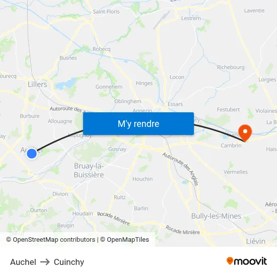 Auchel to Cuinchy map