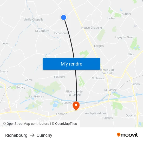 Richebourg to Cuinchy map