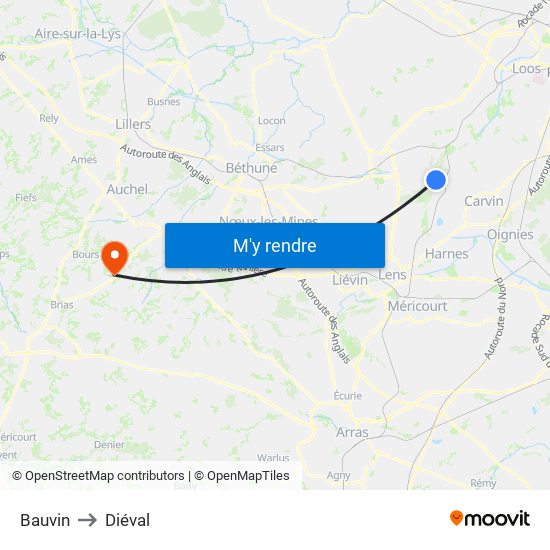 Bauvin to Diéval map