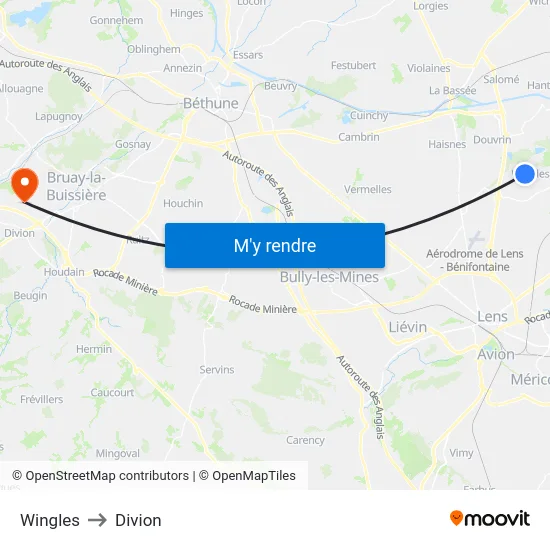 Wingles to Divion map