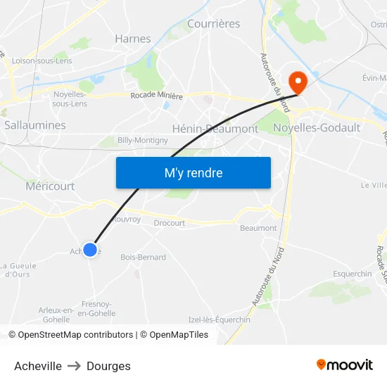 Acheville to Dourges map