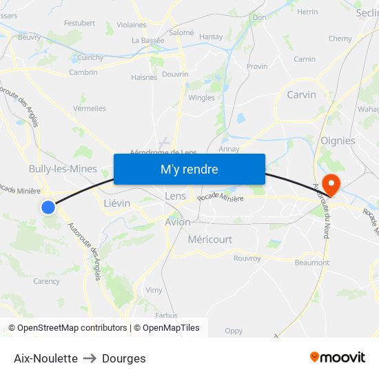 Aix-Noulette to Dourges map