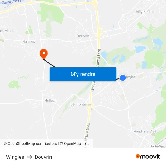 Wingles to Douvrin map