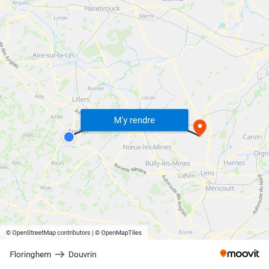 Floringhem to Douvrin map
