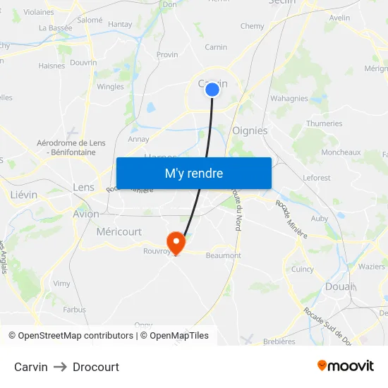 Carvin to Drocourt map
