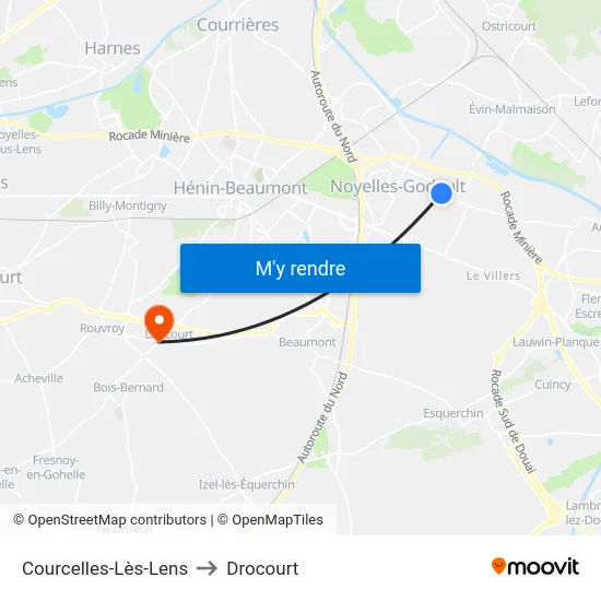 Courcelles-Lès-Lens to Drocourt map