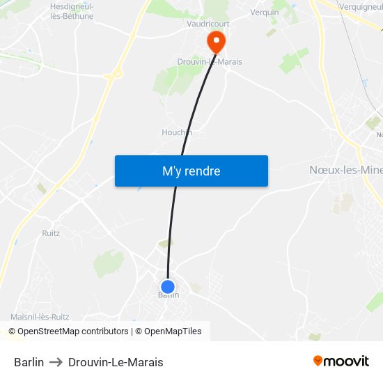 Barlin to Drouvin-Le-Marais map