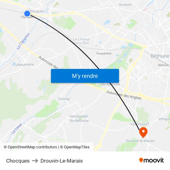 Chocques to Drouvin-Le-Marais map