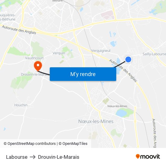 Labourse to Drouvin-Le-Marais map