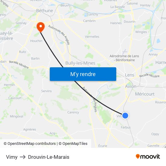 Vimy to Drouvin-Le-Marais map