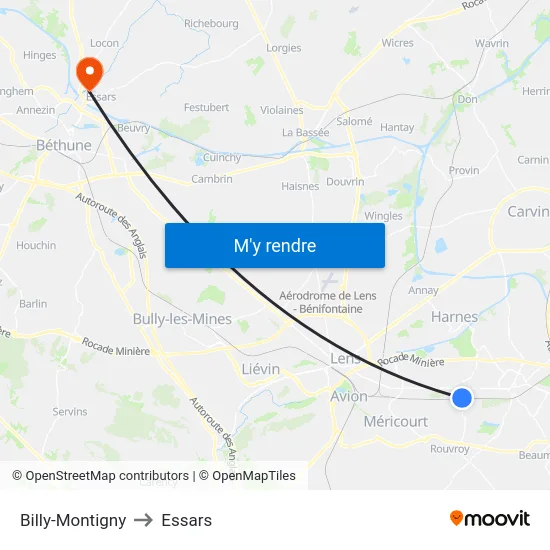 Billy-Montigny to Essars map