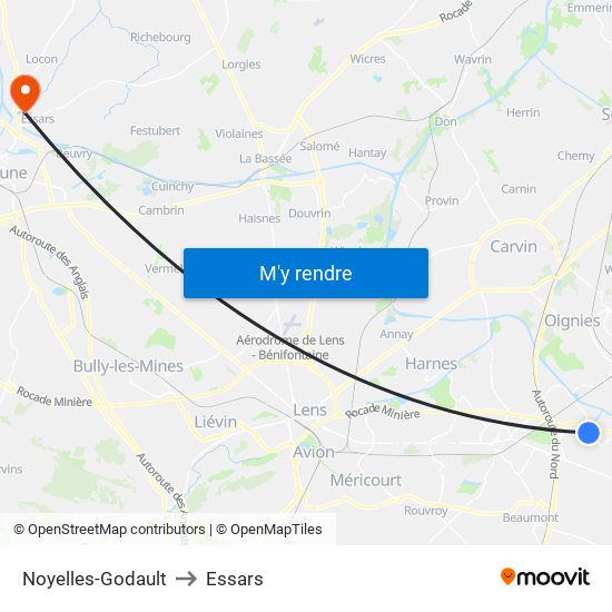 Noyelles-Godault to Essars map