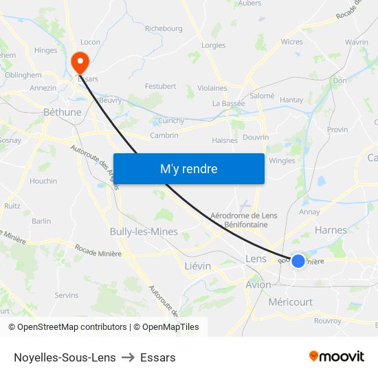 Noyelles-Sous-Lens to Essars map