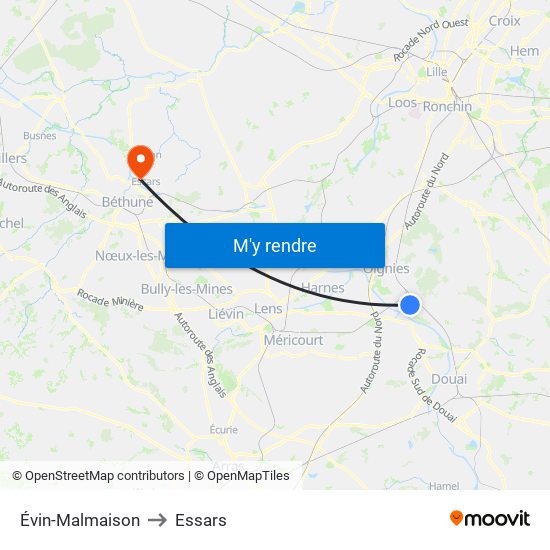 Évin-Malmaison to Essars map