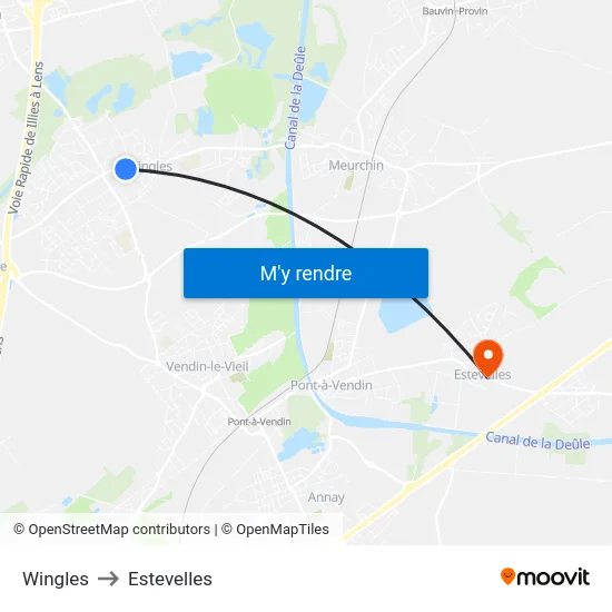 Wingles to Estevelles map