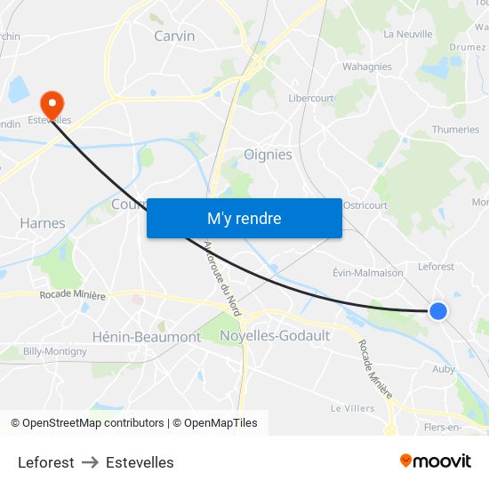Leforest to Estevelles map