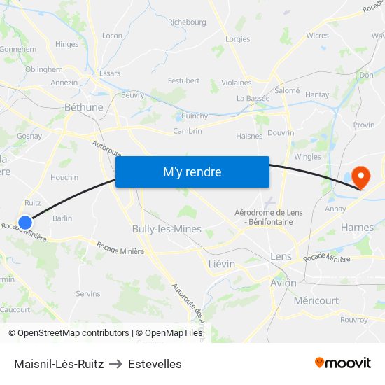 Maisnil-Lès-Ruitz to Estevelles map