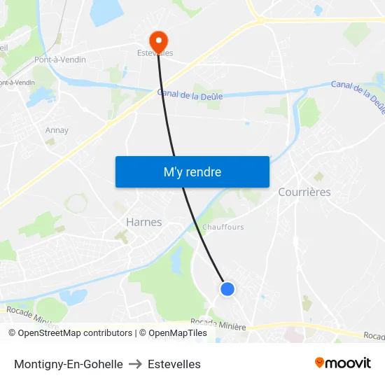 Montigny-En-Gohelle to Estevelles map