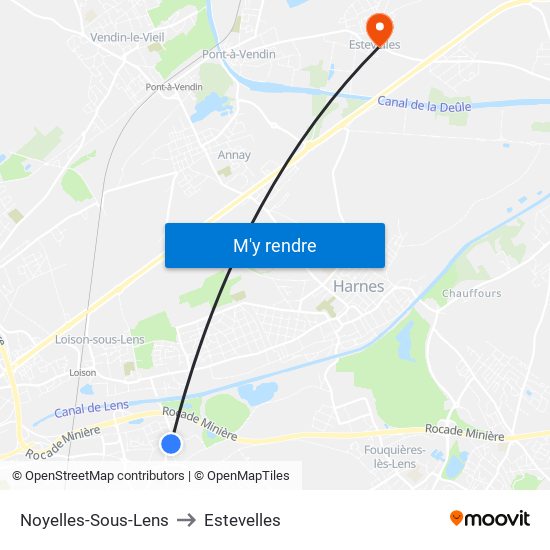 Noyelles-Sous-Lens to Estevelles map