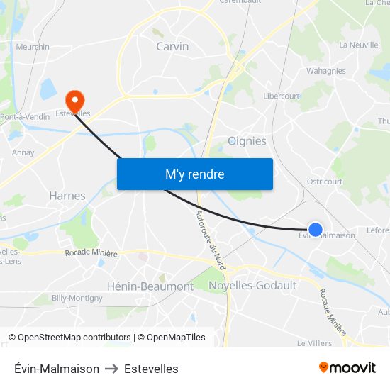 Évin-Malmaison to Estevelles map