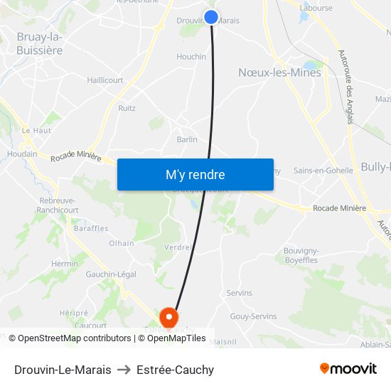 Drouvin-Le-Marais to Estrée-Cauchy map