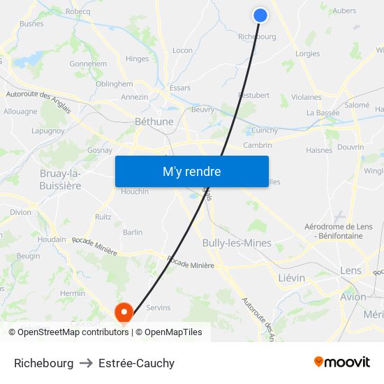 Richebourg to Estrée-Cauchy map