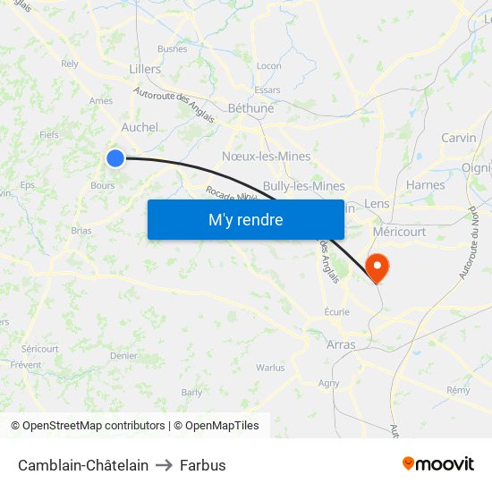 Camblain-Châtelain to Farbus map