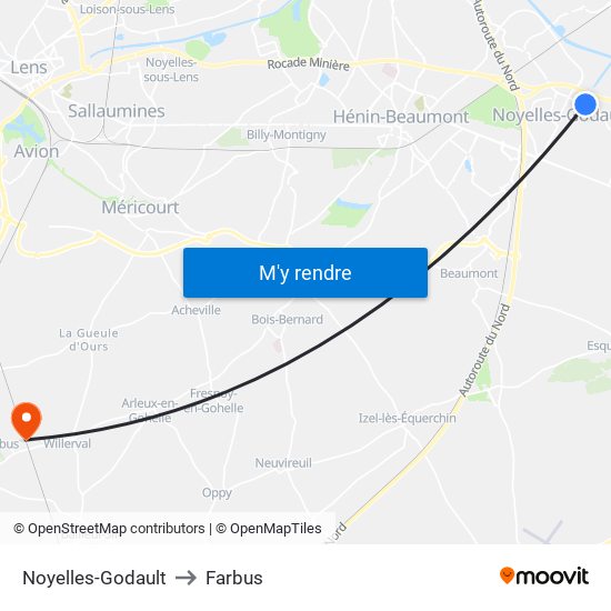 Noyelles-Godault to Farbus map