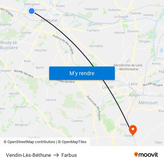 Vendin-Lès-Béthune to Farbus map