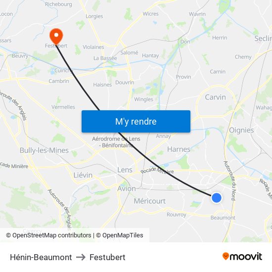 Hénin-Beaumont to Festubert map
