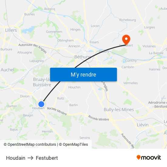 Houdain to Festubert map
