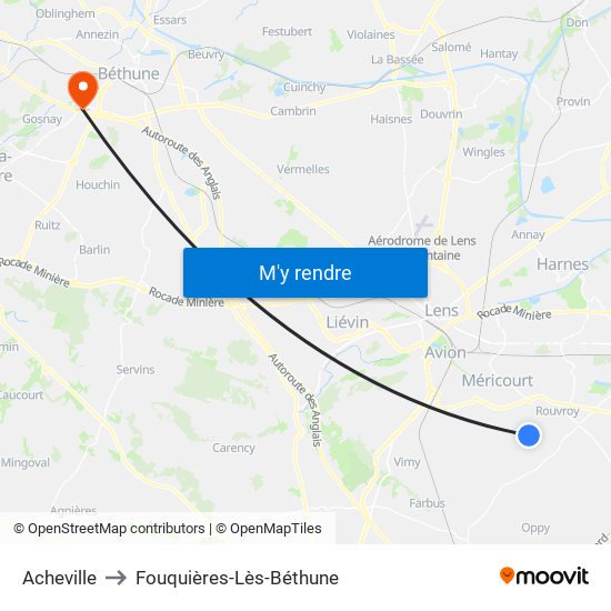 Acheville to Fouquières-Lès-Béthune map