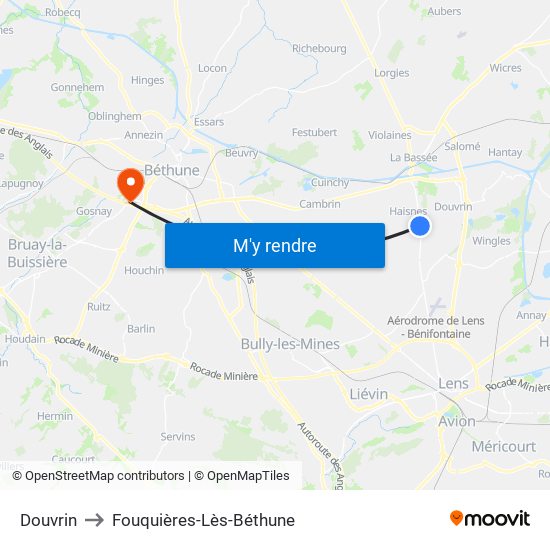 Douvrin to Fouquières-Lès-Béthune map