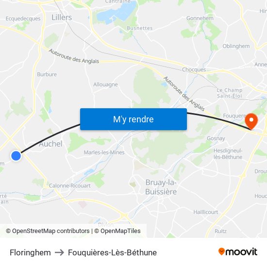 Floringhem to Fouquières-Lès-Béthune map