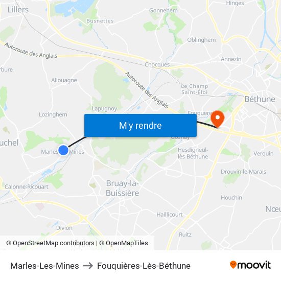 Marles-Les-Mines to Fouquières-Lès-Béthune map