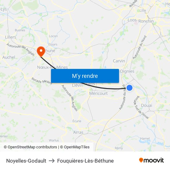 Noyelles-Godault to Fouquières-Lès-Béthune map