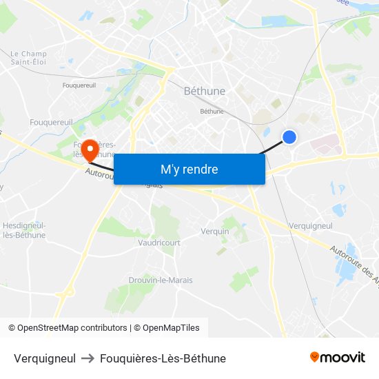 Verquigneul to Fouquières-Lès-Béthune map
