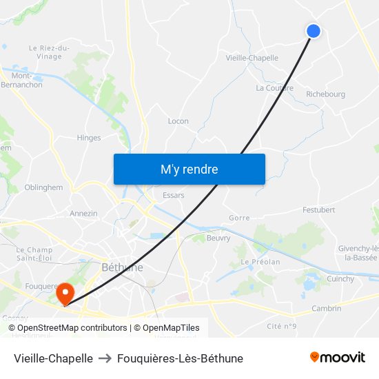 Vieille-Chapelle to Fouquières-Lès-Béthune map