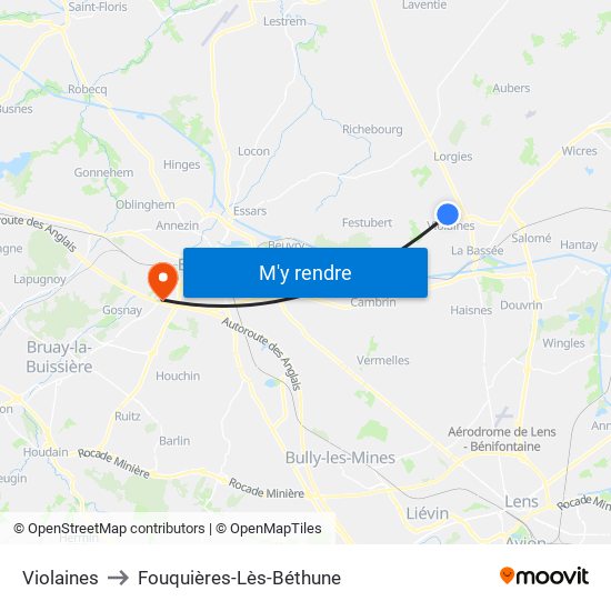 Violaines to Fouquières-Lès-Béthune map