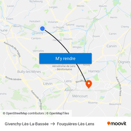 Givenchy-Lès-La-Bassée to Fouquières-Lès-Lens map