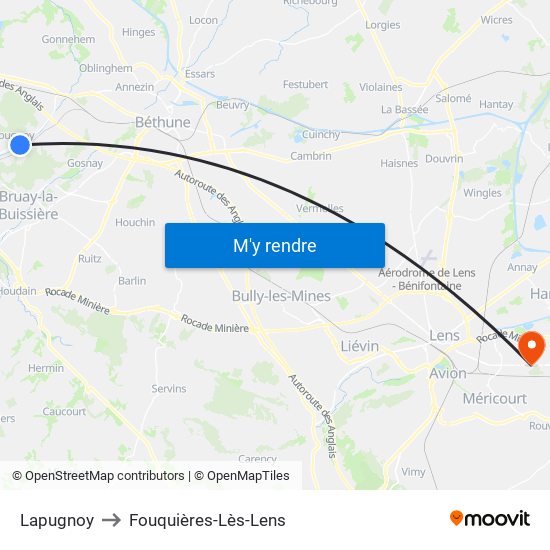 Lapugnoy to Fouquières-Lès-Lens map