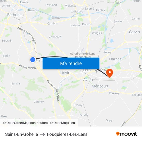 Sains-En-Gohelle to Fouquières-Lès-Lens map