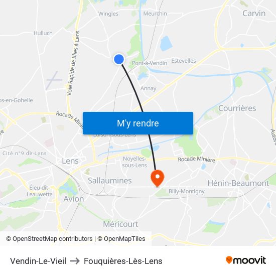 Vendin-Le-Vieil to Fouquières-Lès-Lens map