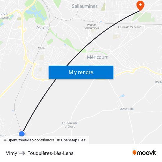 Vimy to Fouquières-Lès-Lens map