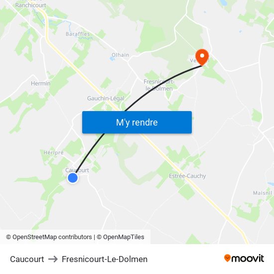 Caucourt to Fresnicourt-Le-Dolmen map