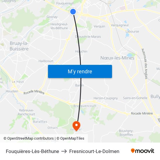 Fouquières-Lès-Béthune to Fresnicourt-Le-Dolmen map