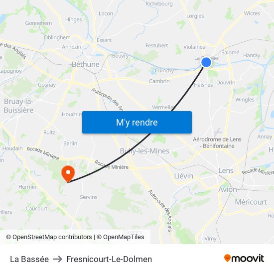 La Bassée to Fresnicourt-Le-Dolmen map