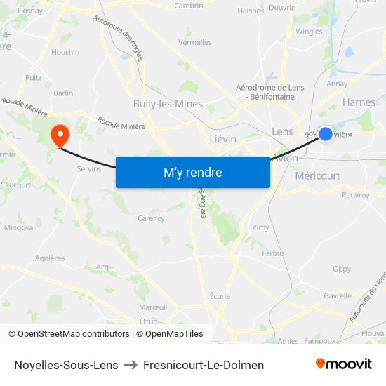 Noyelles-Sous-Lens to Fresnicourt-Le-Dolmen map